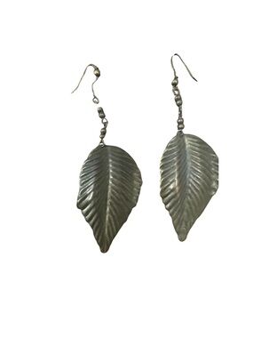 Antiqued Brown Oval Leaf Drop Earrings -